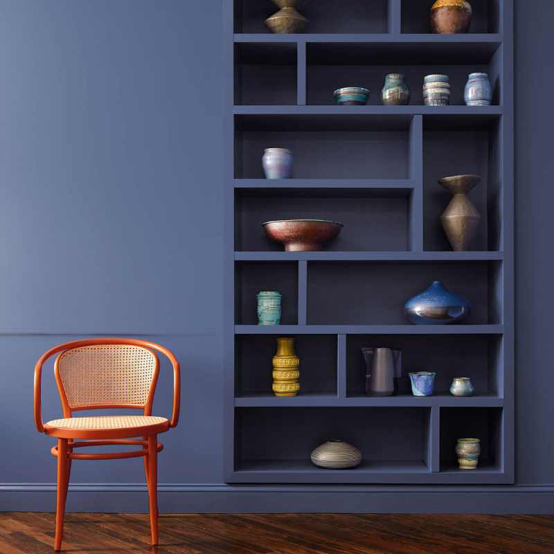 Benjamin Moore's Color of the Year, Blue Nova used in a bookshelf