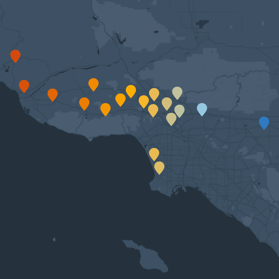Catalina Paints store locations on a map of Los Angeles