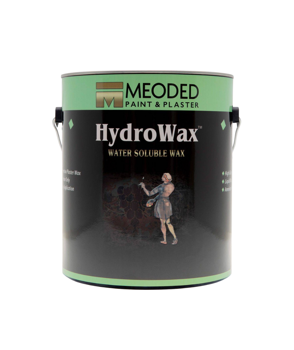 Meoded Hydrowax water‑soluble wax available at Catalina Paints in Los Angeles – a clear, breathable topcoat that nourishes and protects decorative plasters and concrete finishes in Southern California homes and interiors.