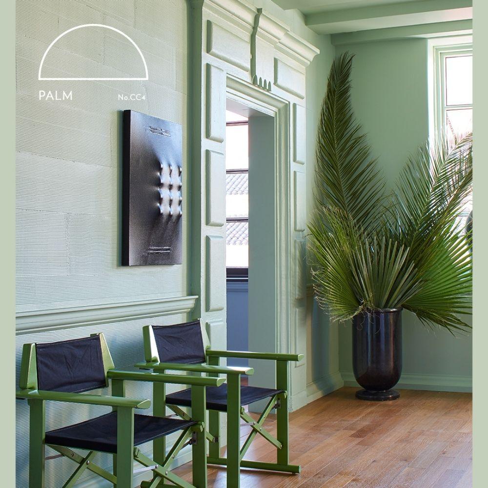 Palm paint color by elly Wearstler California Collection for Farrow &amp; Ball paint in a room, available at Catalina Paint in Greater Los Angeles.