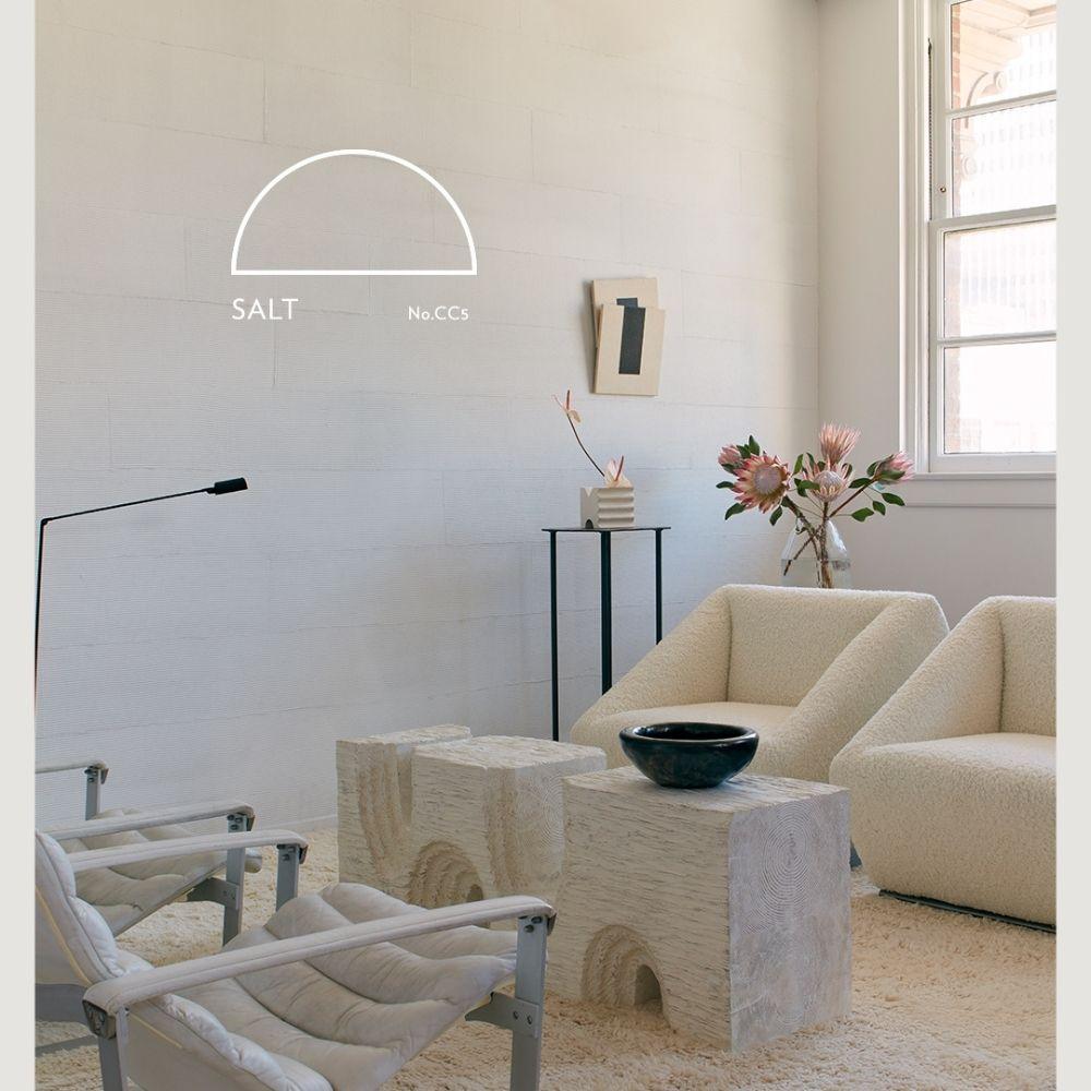 Salt paint color by elly Wearstler California Collection for Farrow &amp; Ball paint in a room, available at Catalina Paint in Greater Los Angeles.