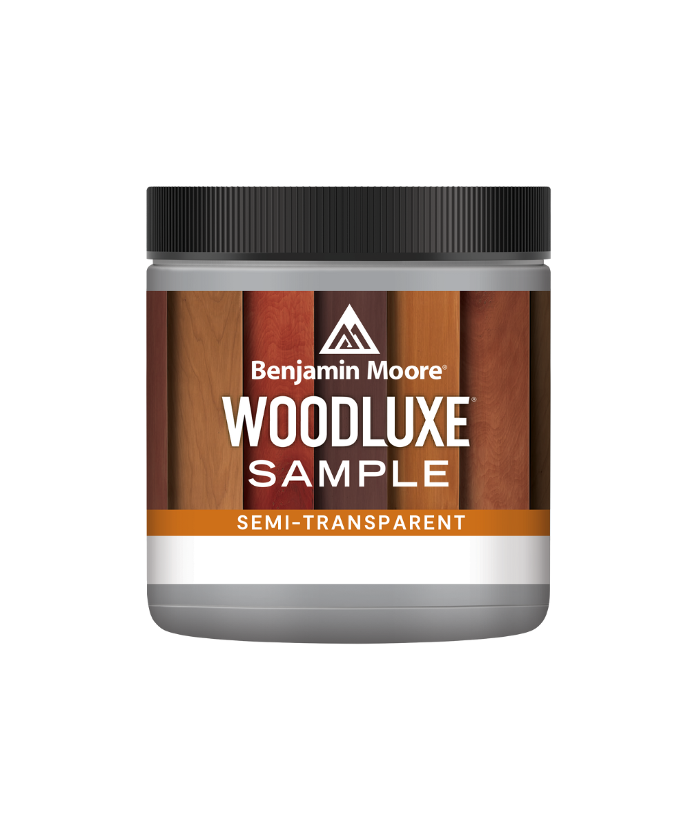 Benjamin Moore Woodluxe® Water-Based Semi-Transparent Exterior Stain Half Pint Sample available at Catalina Paints in Los Angeles County.
