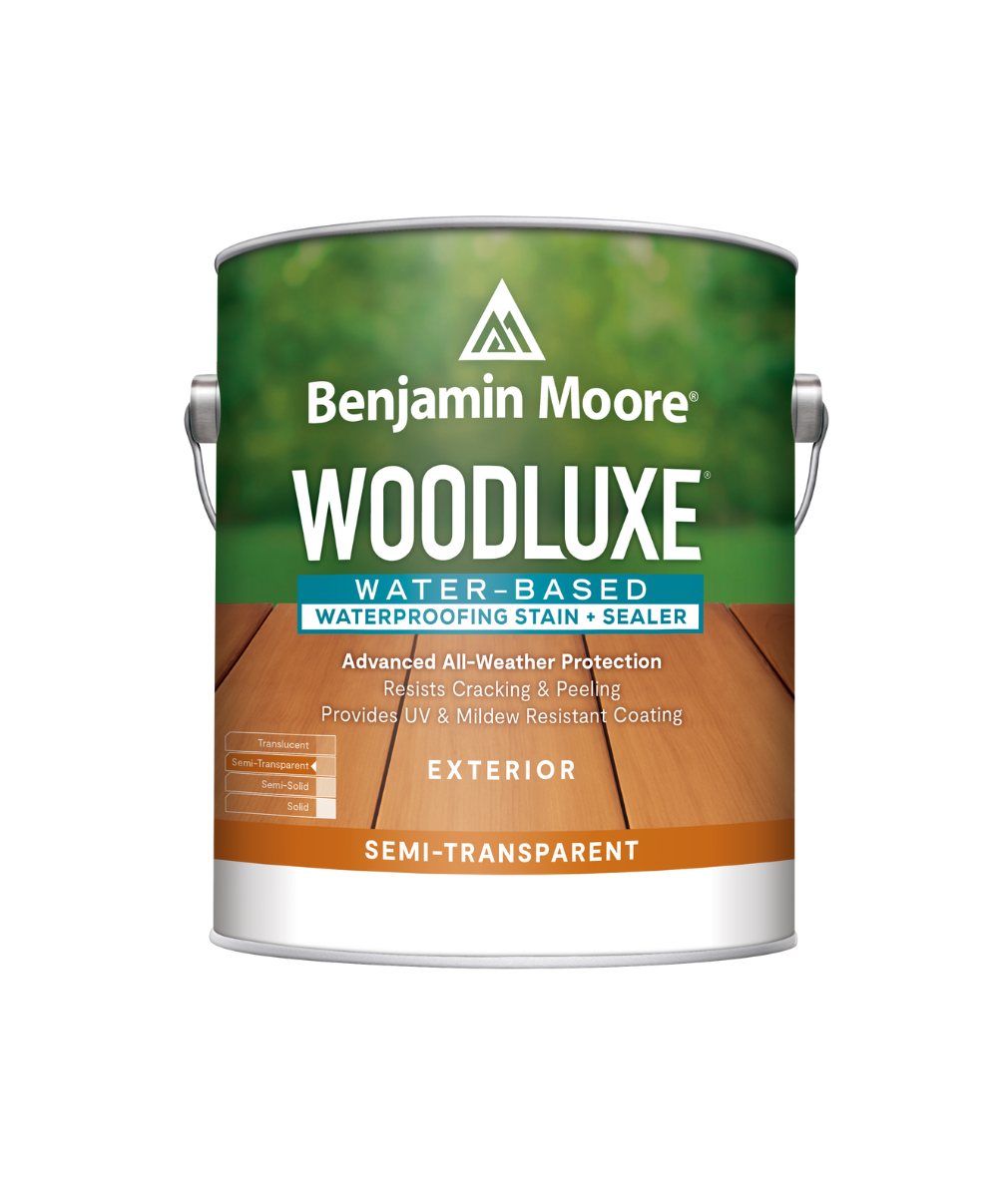 Benjamin Moore Woodluxe® Water-Based Semi-Transparent available at Catalina Paints  in Los Angeles County.