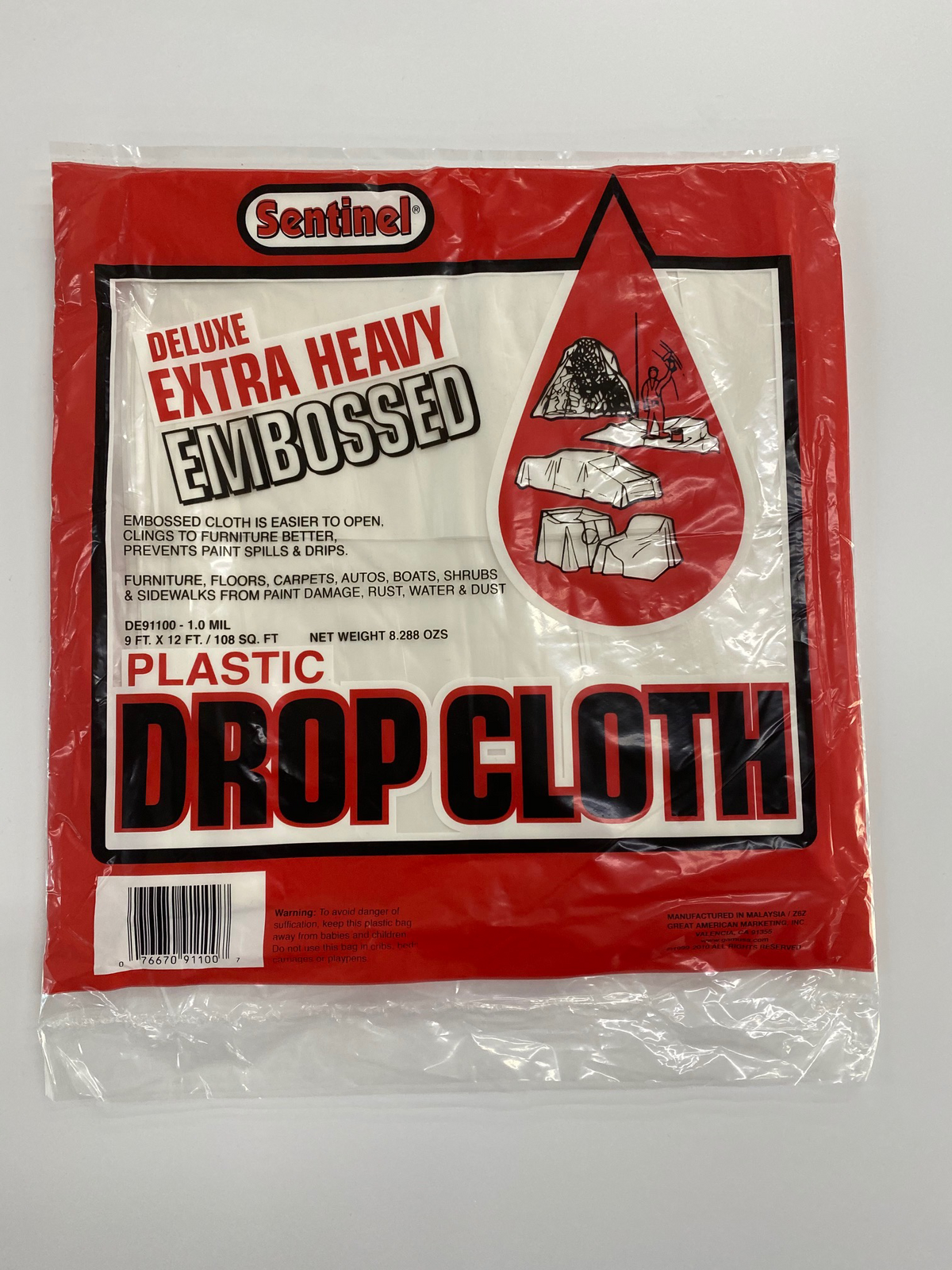 9ft x 12ft 1 mil Drop Cloth Plastic, available at Catalina Paints in CA.