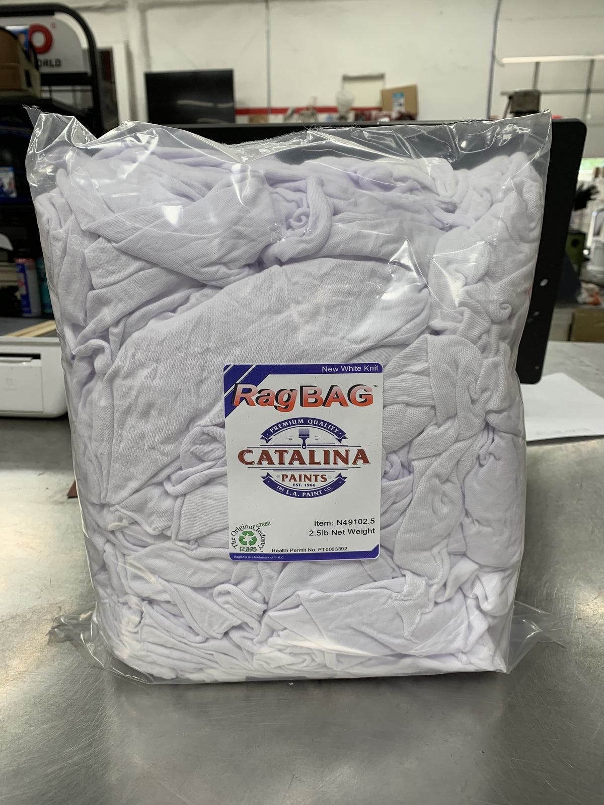 2.5 Pound, Bag of white knit Rags, available at Catalina Paints in Los Angeles County, CA.