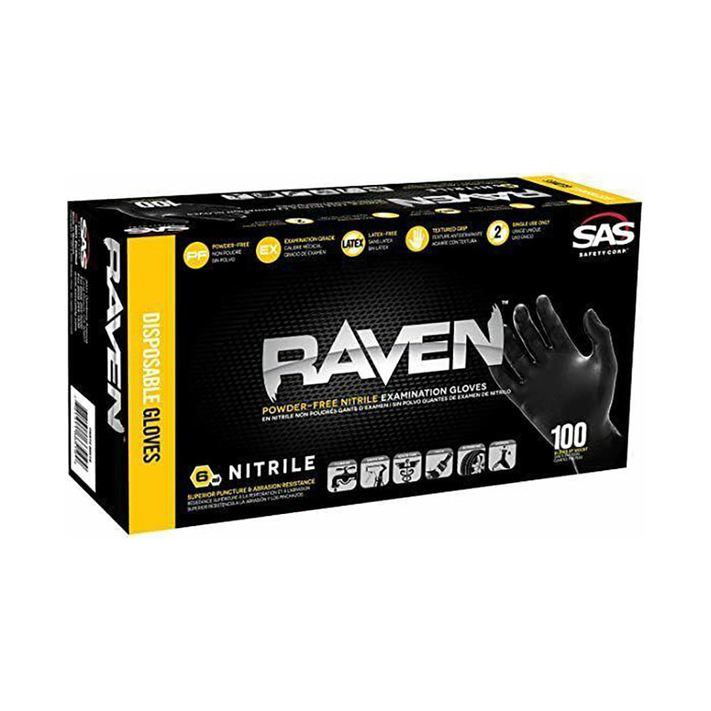 Box of Disposable Black Raven Gloves, available at Catalina Paints in Los Angeles County, CA.
