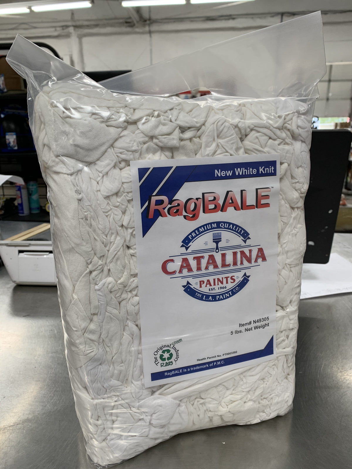 5 Pound Bag of White Knit Rags, available at Catalina Paints in Los Angeles County, CA.